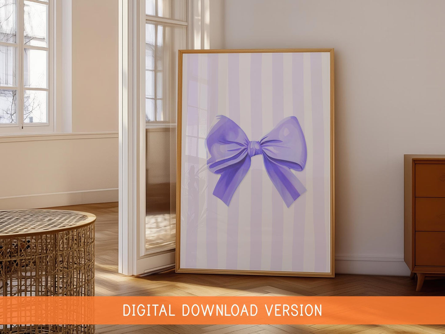 Thick Striped Bow Print in Pastel Lilac DIGITAL DOWNLOAD | Purple Balletcore Digital Print, Lilac Girly Digital Print, Lilac Bedroom Decor