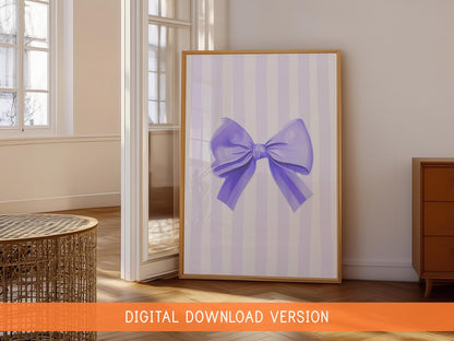 Thick Striped Bow Print in Pastel Lilac DIGITAL DOWNLOAD | Purple Balletcore Digital Print, Lilac Girly Digital Print, Lilac Bedroom Decor