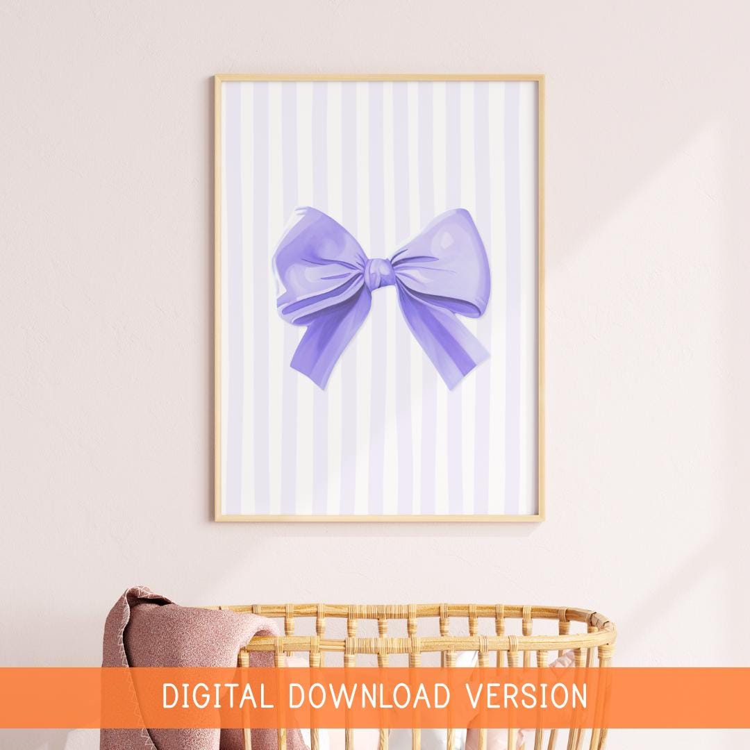Purple Bow Teenage Girl Prints DIGITAL DOWNLOAD | Lilac Coquette Room Decor Aesthetic Poster Trendy Apartment, Nursery Ribbon Art Printable