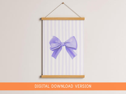 Purple Bow Teenage Girl Prints DIGITAL DOWNLOAD | Lilac Coquette Room Decor Aesthetic Poster Trendy Apartment, Nursery Ribbon Art Printable