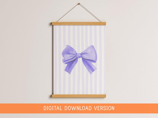 Purple Bow Teenage Girl Prints DIGITAL DOWNLOAD | Lilac Coquette Room Decor Aesthetic Poster Trendy Apartment, Nursery Ribbon Art Printable
