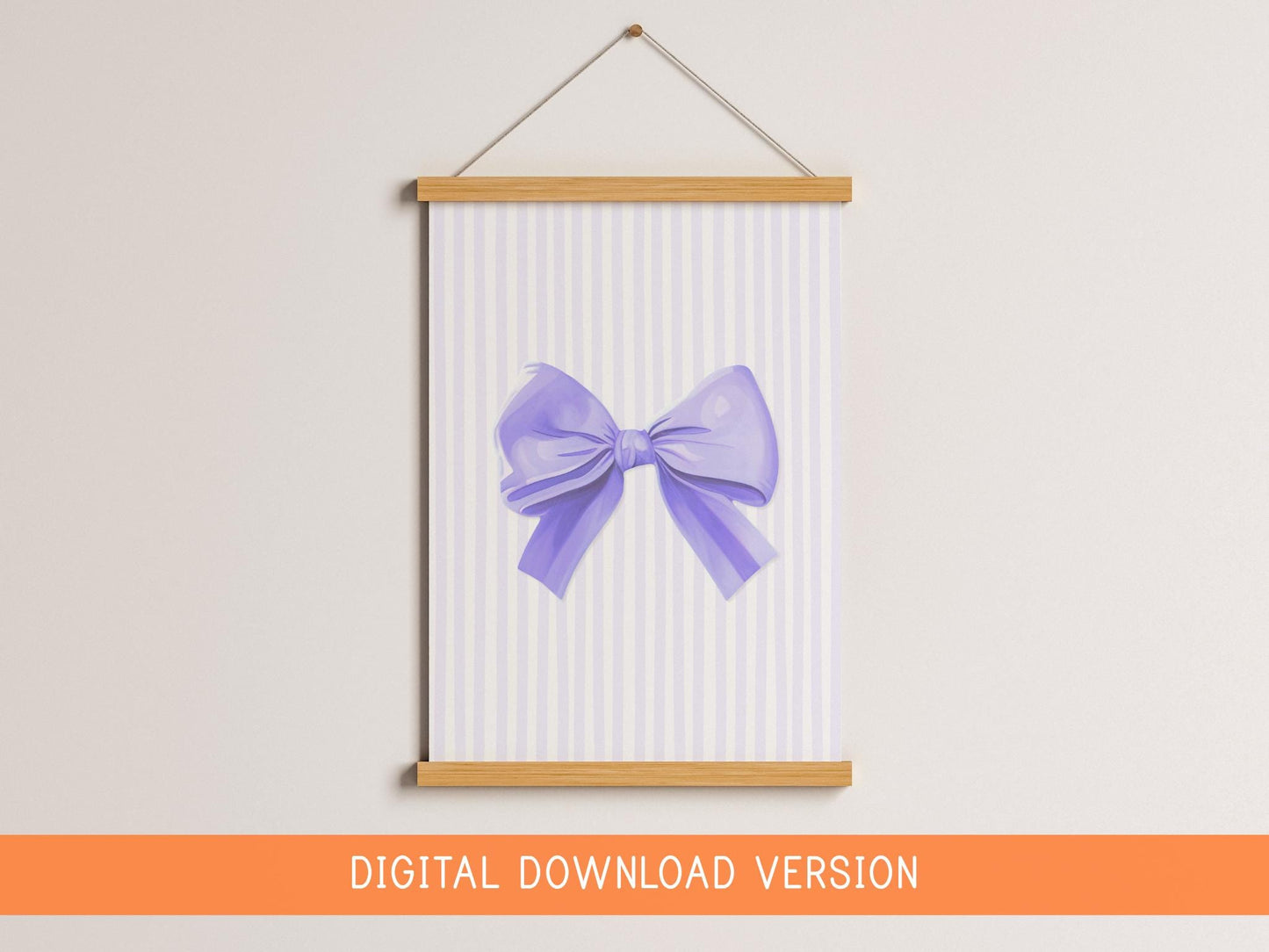 Lilac Pinstriped Girly Print DIGITAL DOWNLOAD | Balletcore Lilac Digital Poster, Digital Wall Art Print for Lilac Girly Bedroom, Bow Print