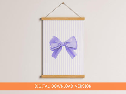 Lilac Pinstriped Girly Print DIGITAL DOWNLOAD | Balletcore Lilac Digital Poster, Digital Wall Art Print for Lilac Girly Bedroom, Bow Print