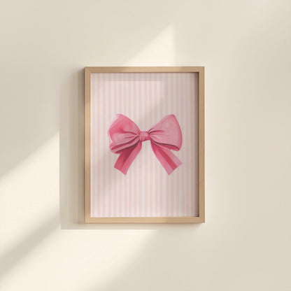 Pink Ribbon Print | Pinstriped Bow Print, Ballet Bow Poster, Pink Girly Ballet Ribbon Poster, Girly Aesthetic Print, Girly Illustration Art