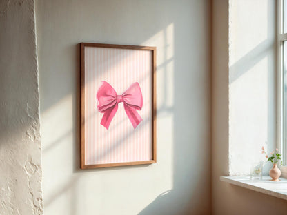 Pink Ribbon Print | Pinstriped Bow Print, Ballet Bow Poster, Pink Girly Ballet Ribbon Poster, Girly Aesthetic Print, Girly Illustration Art