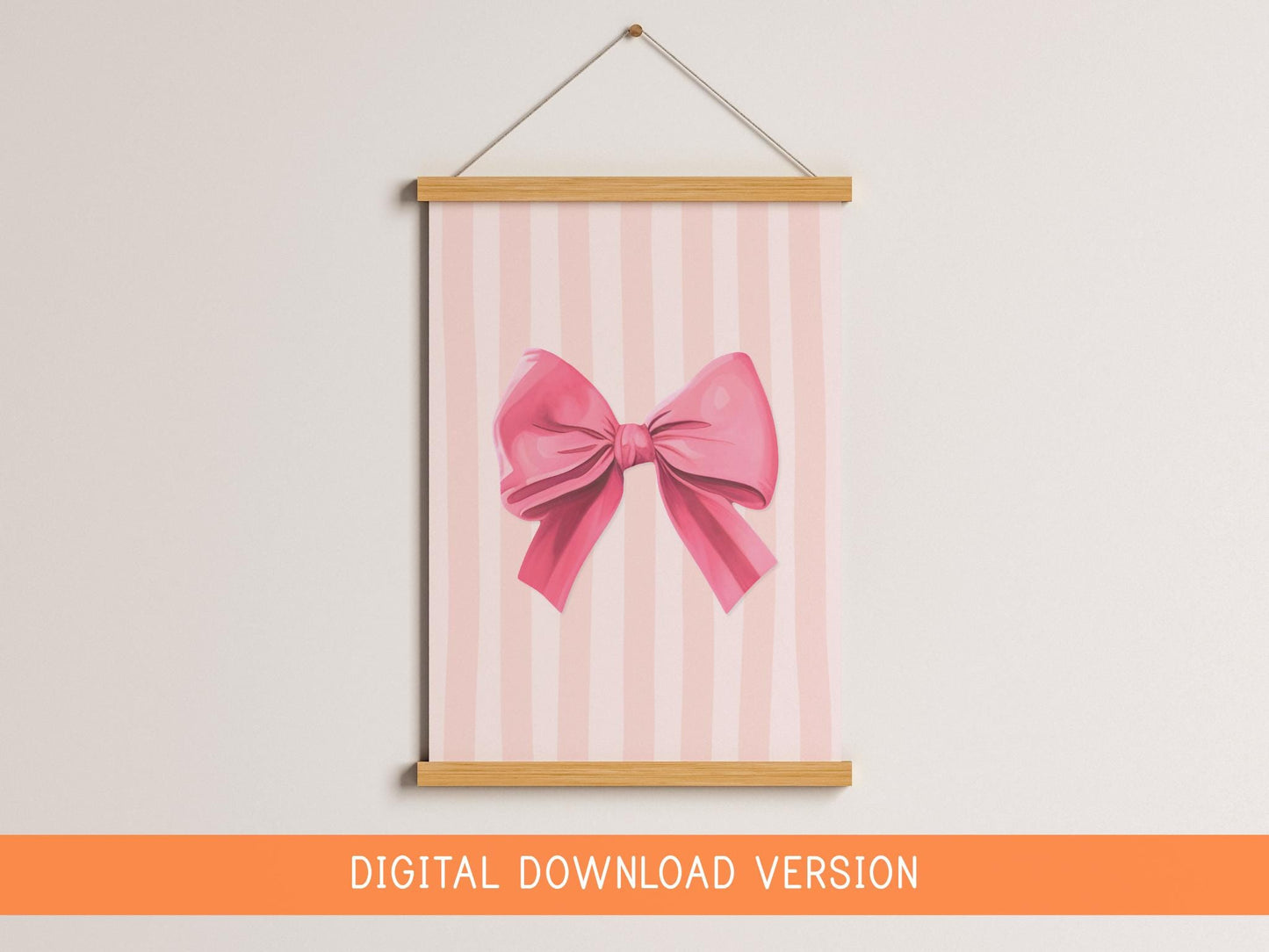 Pink Bow Print With Thick Stripes DIGITAL DOWNLOAD | Coquette Wall Art Preppy Balletcore Pink Bow Decor, Girly Dorm Poster, Digital Download