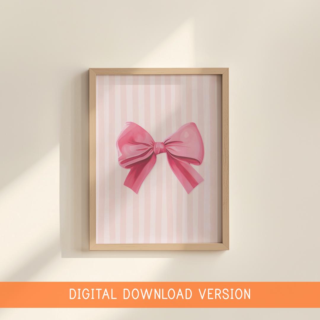 Baby Girl Nursery Printable Art DIGITAL DOWNLOAD | Pink Bow Nursery Print, Girly Nursery Poster, Ribbon Nursery Poster Printable Wall Decor