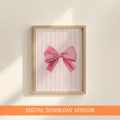 Baby Girl Nursery Printable Art DIGITAL DOWNLOAD | Pink Bow Nursery Print, Girly Nursery Poster, Ribbon Nursery Poster Printable Wall Decor