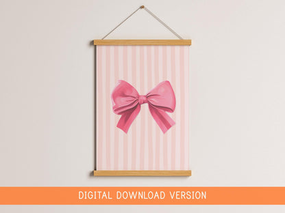 Baby Girl Nursery Printable Art DIGITAL DOWNLOAD | Pink Bow Nursery Print, Girly Nursery Poster, Ribbon Nursery Poster Printable Wall Decor
