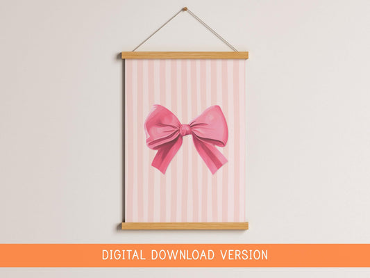 Baby Girl Nursery Printable Art DIGITAL DOWNLOAD | Pink Bow Nursery Print, Girly Nursery Poster, Ribbon Nursery Poster Printable Wall Decor