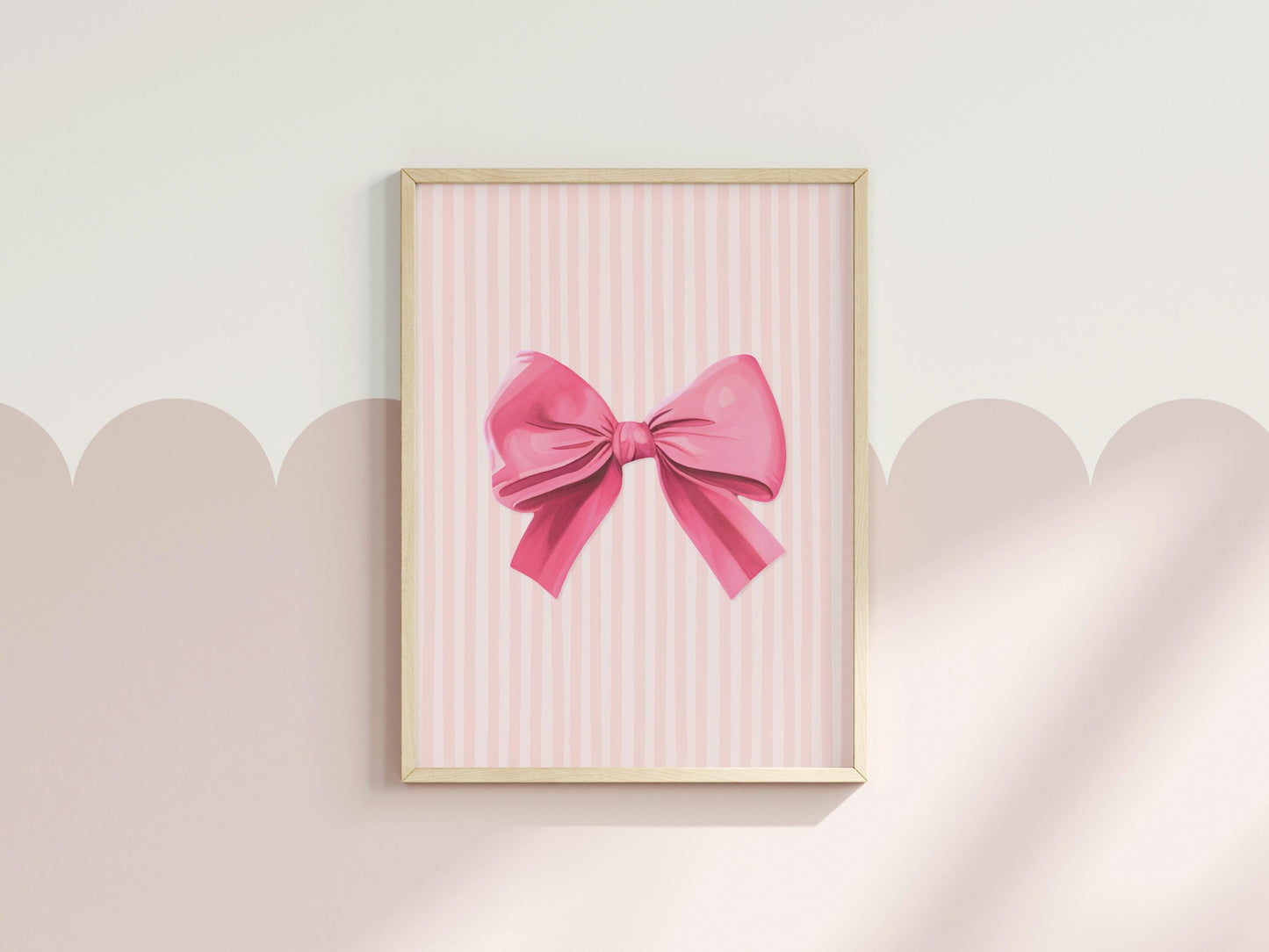 Pink Ribbon Print | Pinstriped Bow Print, Ballet Bow Poster, Pink Girly Ballet Ribbon Poster, Girly Aesthetic Print, Girly Illustration Art