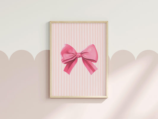 Pink Ribbon Print | Pinstriped Bow Print, Ballet Bow Poster, Pink Girly Ballet Ribbon Poster, Girly Aesthetic Print, Girly Illustration Art