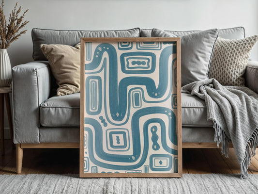 Maximalist Blue Abstract Wall Art Print | Navy Abstract Art, Minimalist Navy Wall Art, Blue Line Art Print, Blue Abstract Art Decor Print