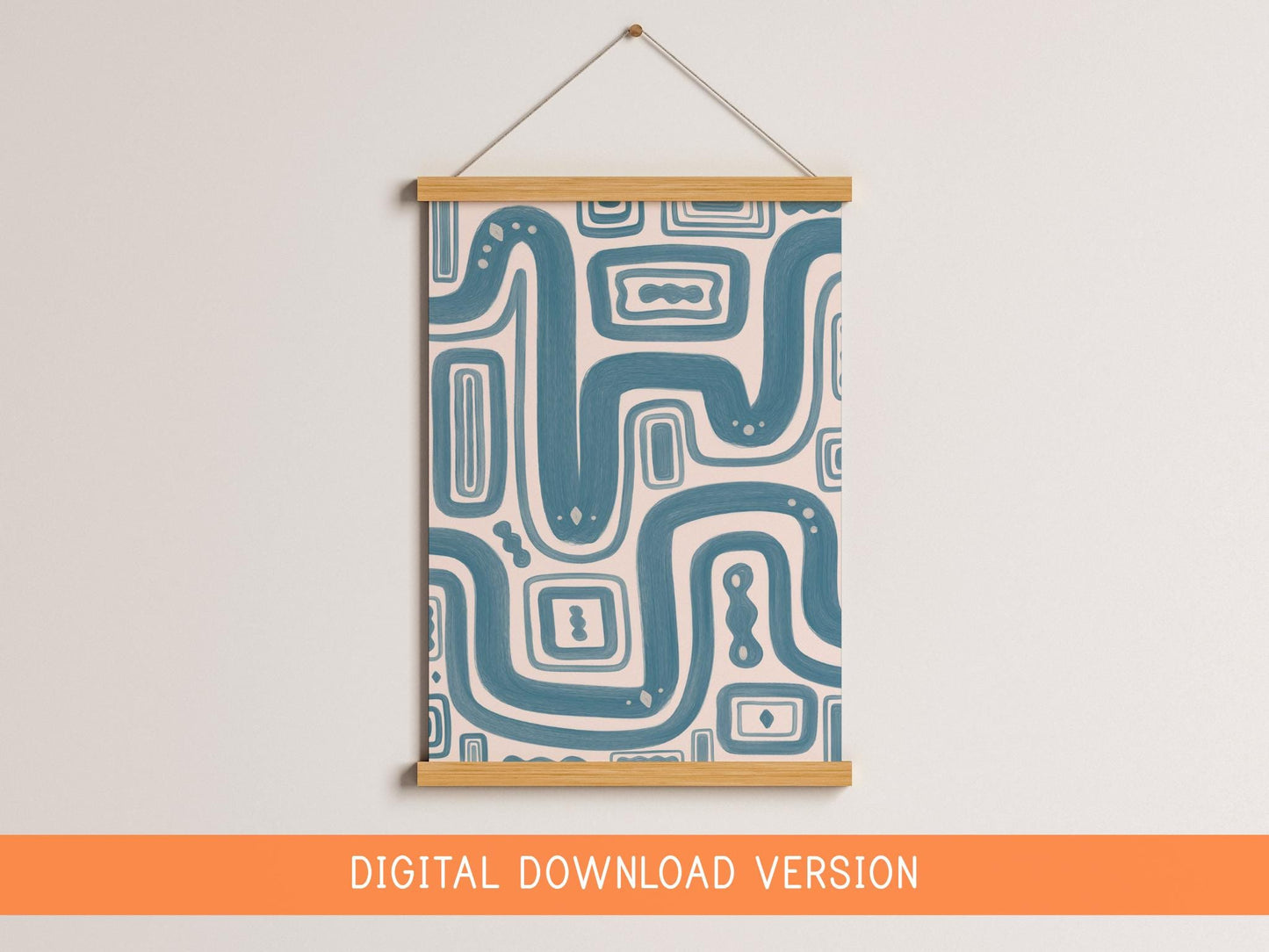 Blue Paths Abstract Print DIGITAL DOWNLOAD | Digital Abstract Poster, Blue Beige Organic Lines Minimalistic Printable Contemporary Painting