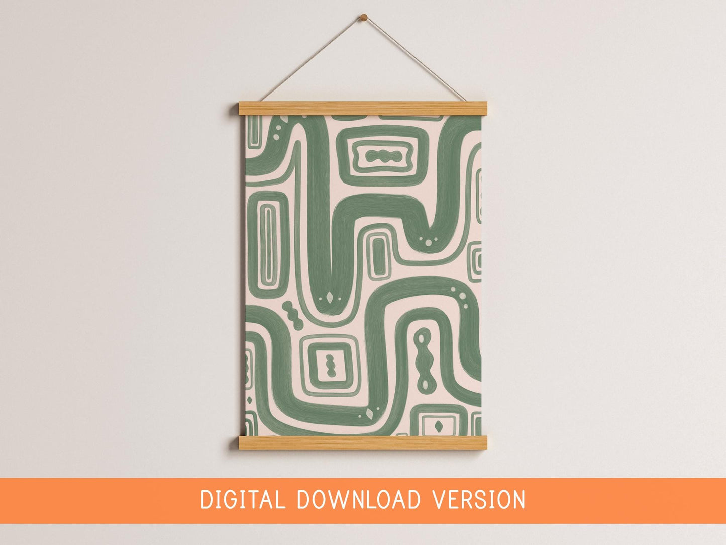 Green Paths Abstract Print DIGITAL DOWNLOAD | Sage Abstract Digital Wall Art, Green Line Art Print, Green Bedroom Decor, Japandi Digital Art