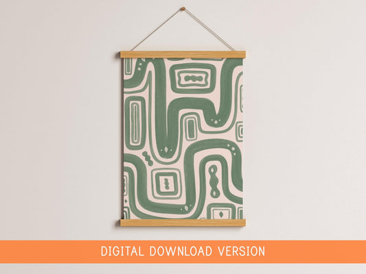 Green Paths Abstract Print DIGITAL DOWNLOAD | Sage Abstract Digital Wall Art, Green Line Art Print, Green Bedroom Decor, Japandi Digital Art