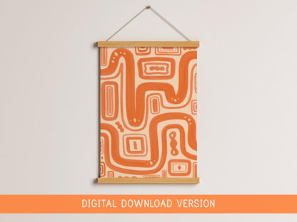 Orange Paths Abstract Wall Art DIGITAL DOWNLOAD | Orange Line Art Print, Digital Abstract Art, Printable Orange Wall Decor, Digital Poster