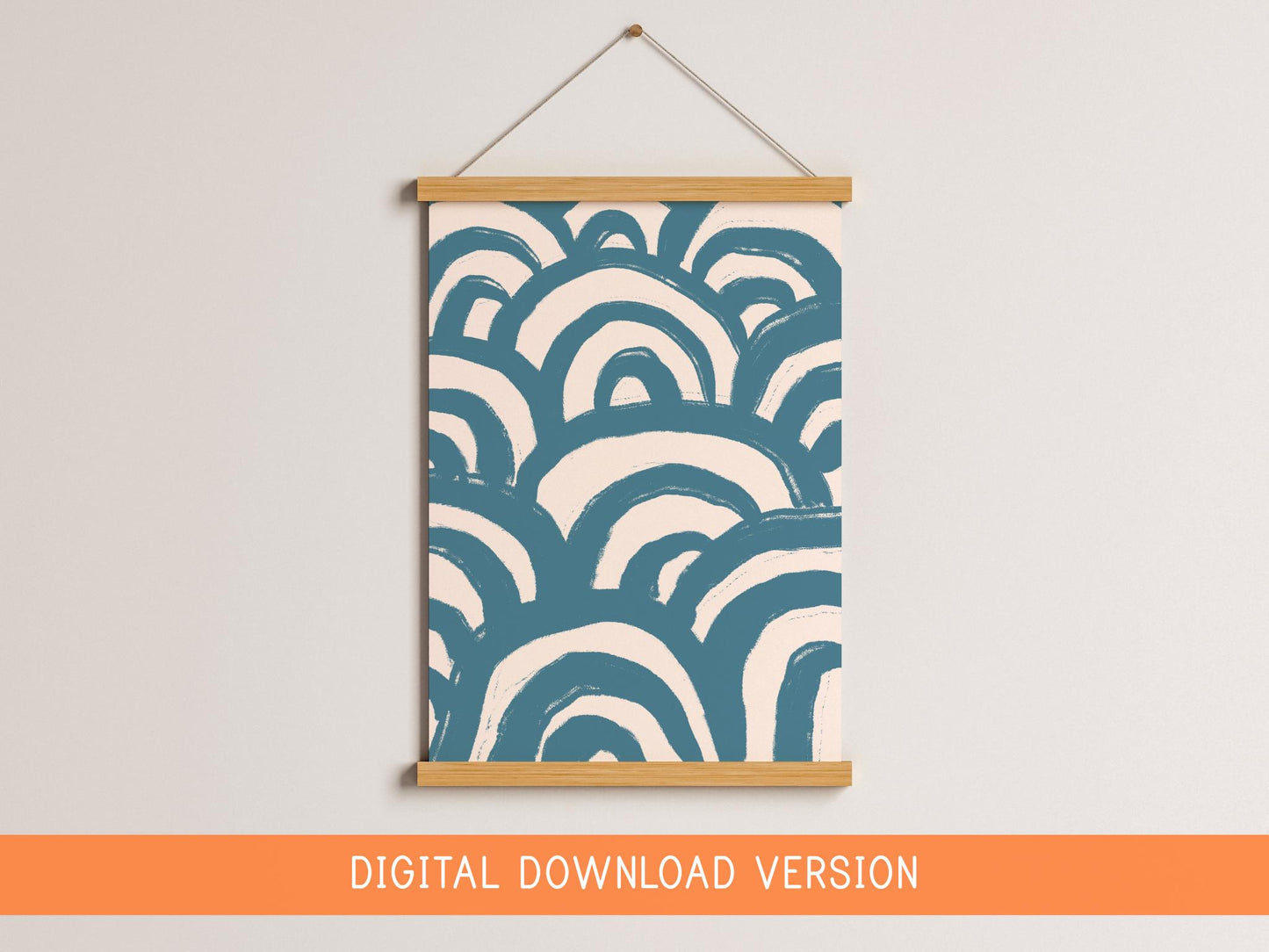 Blue Waves Abstract Print DIGITAL DOWNLOAD | Digital Waves Print, Printable Mid Century Modern Wall Art, Abstract Waves Trendy Printable Art