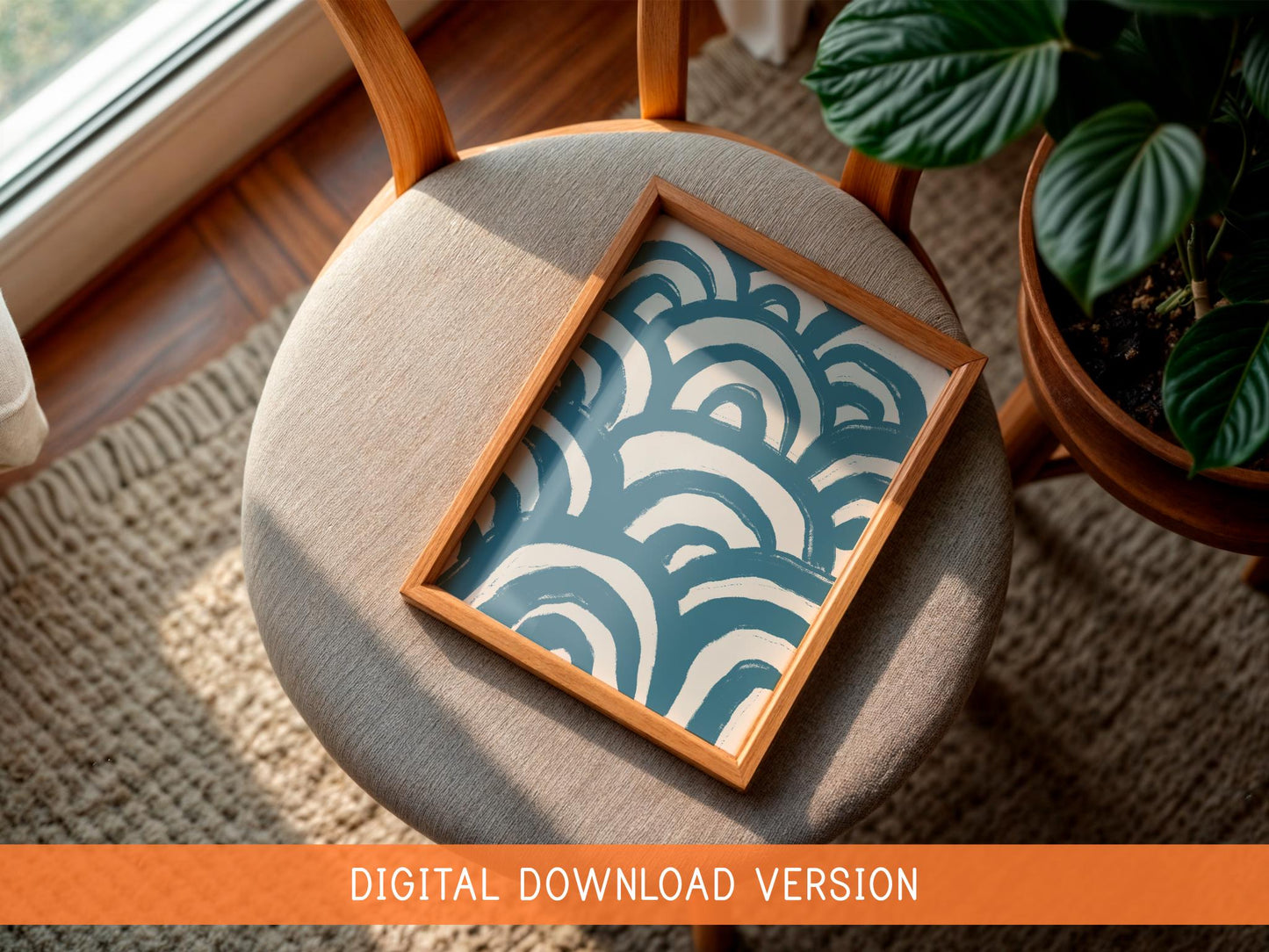 Blue Waves Abstract Print DIGITAL DOWNLOAD | Digital Waves Print, Printable Mid Century Modern Wall Art, Abstract Waves Trendy Printable Art