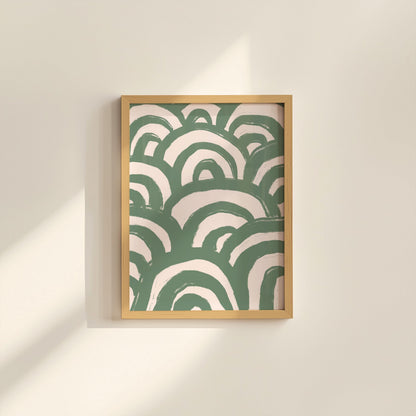 Green Waves Abstract Art | Abstract Sage Green Bedroom Prints, Muted Green Japandi Style Apartment Decor, Abstract Wall Art Ocean Themed