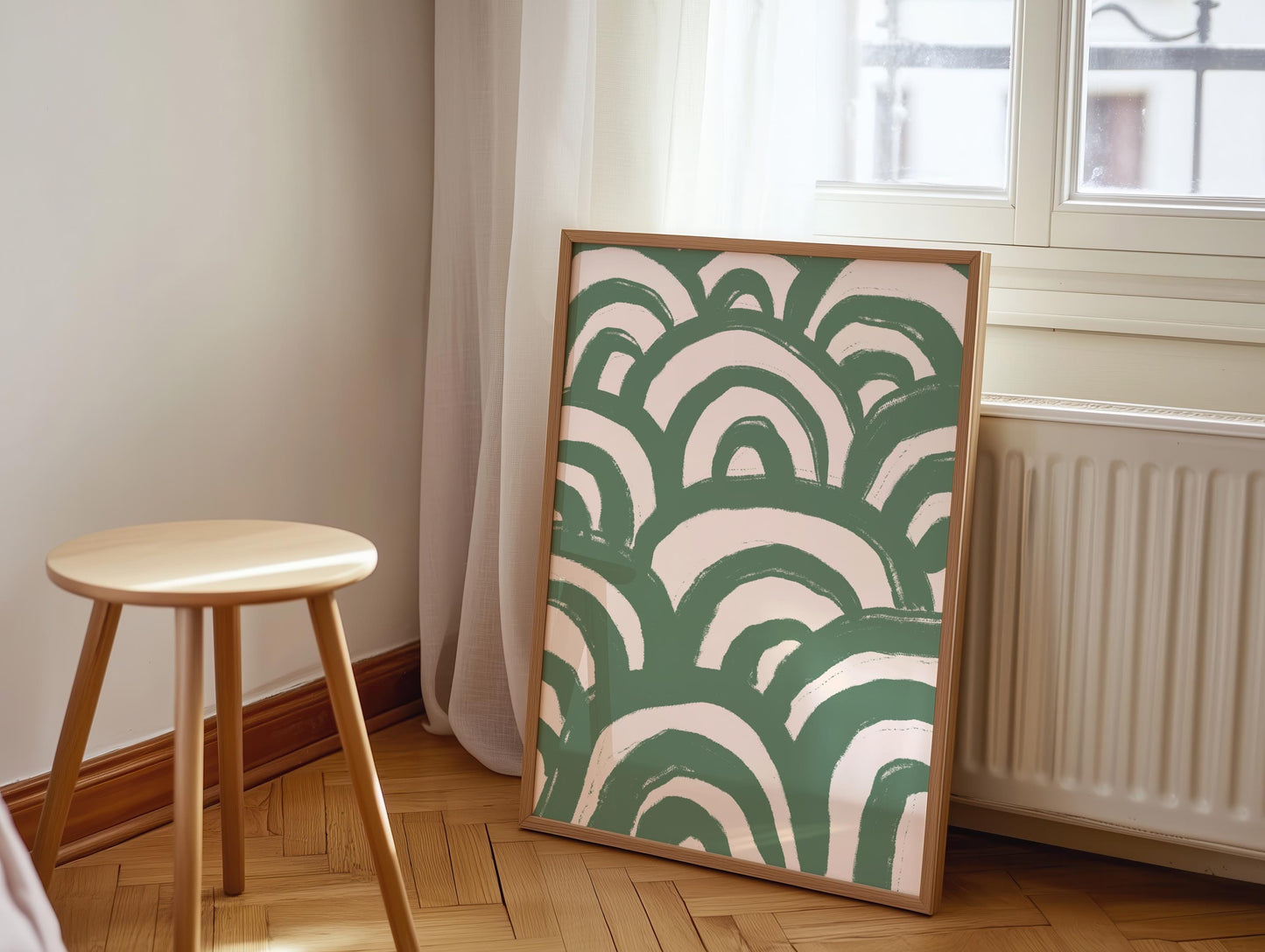 Green Waves Abstract Art | Abstract Sage Green Bedroom Prints, Muted Green Japandi Style Apartment Decor, Abstract Wall Art Ocean Themed