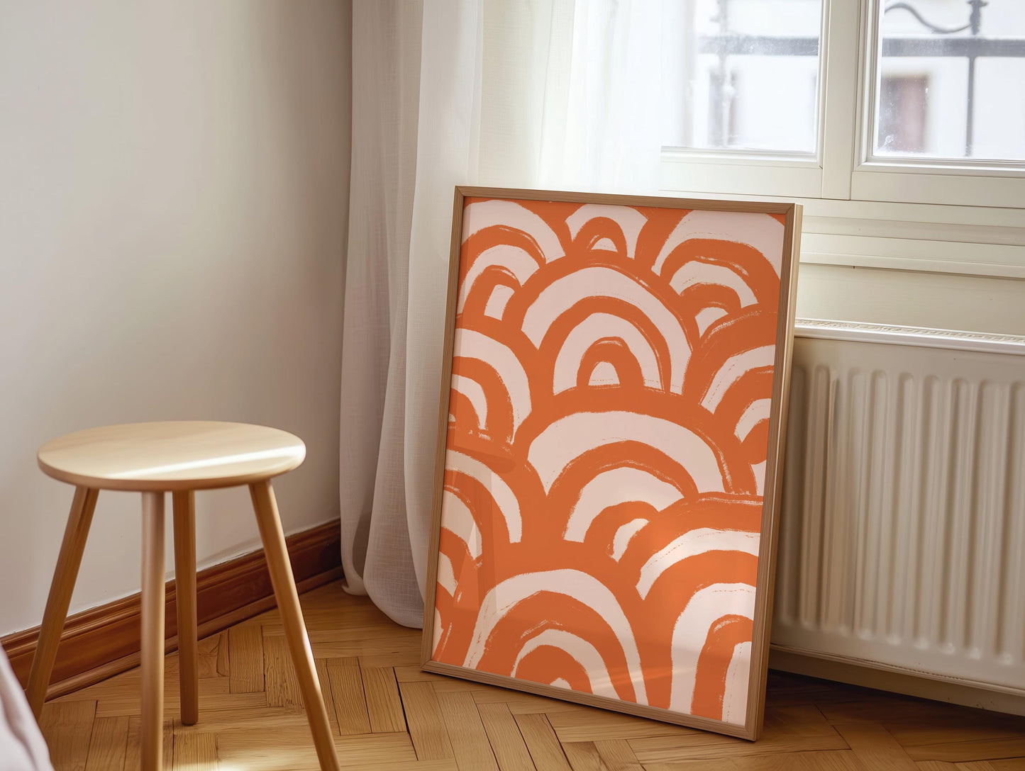 Orange Wave Abstract Wall Art | Line Art In Pop of Colour, Trendy Bedroom Decor, Dopamine Abstract Art, Dopamine Decor, Colourful Wall Art