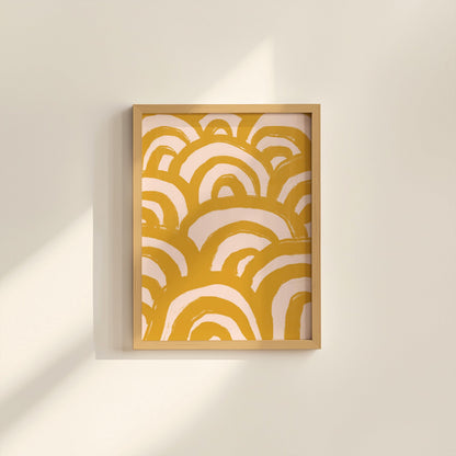 Modern Yellow Abstract Line Art Print | Modern Mustard Print, Warm Yellow Wall Art, Abstract Brush Stroke Print in Mustard Yellow A3 A4 A5