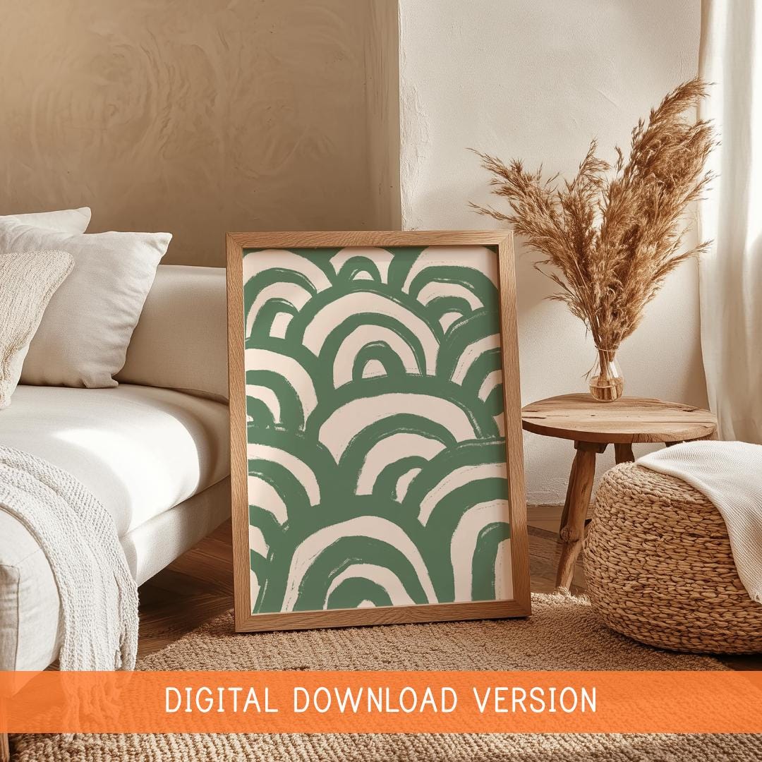 Sage Green Calming Wall Art DIGITAL DOWNLOAD | Soothing Line Art Print, Wavey Green Print, Digital Decor for Sage Green Bedroom Abstract
