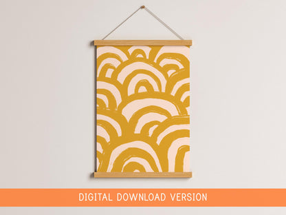 Mustard Waves Abstract Wall Art DIGITAL DOWNLOAD | Yellow Abstract Digital Art, Japandi Style Hand Drawn Abstract Poster In Mustard Yellow