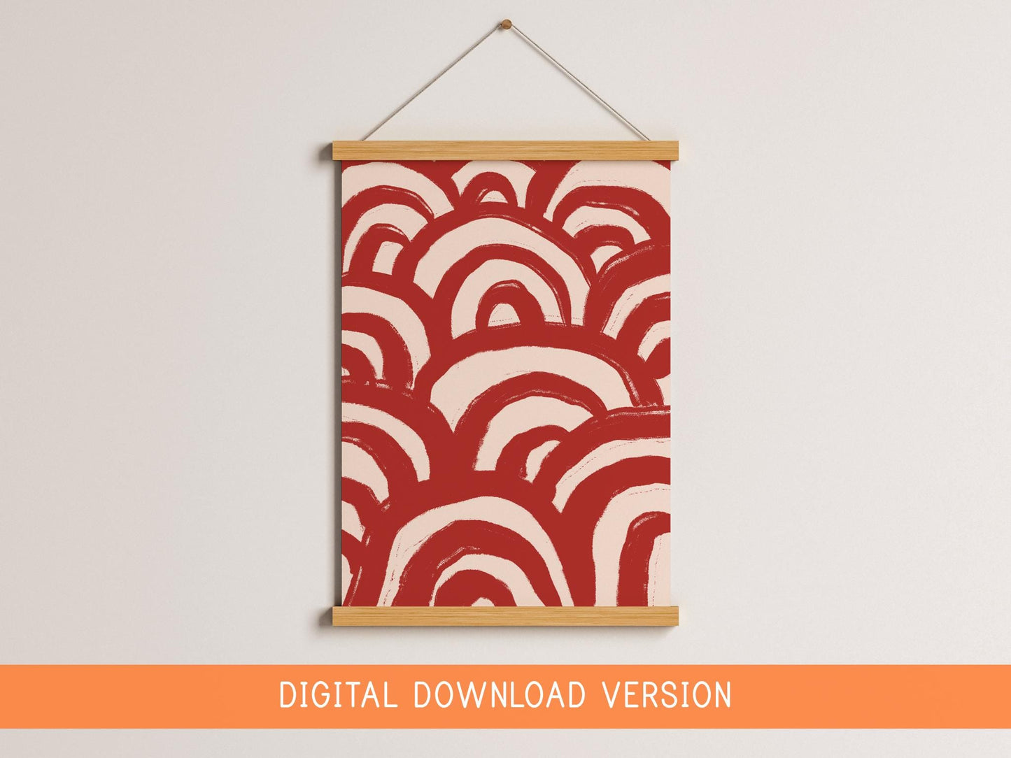 Abstract Red Wave Print DIGITAL DOWNLOAD | Modern Line Art Poster for Red Gallery Wall, Printable Red Bedroom Decor, Red Wall Art Printable
