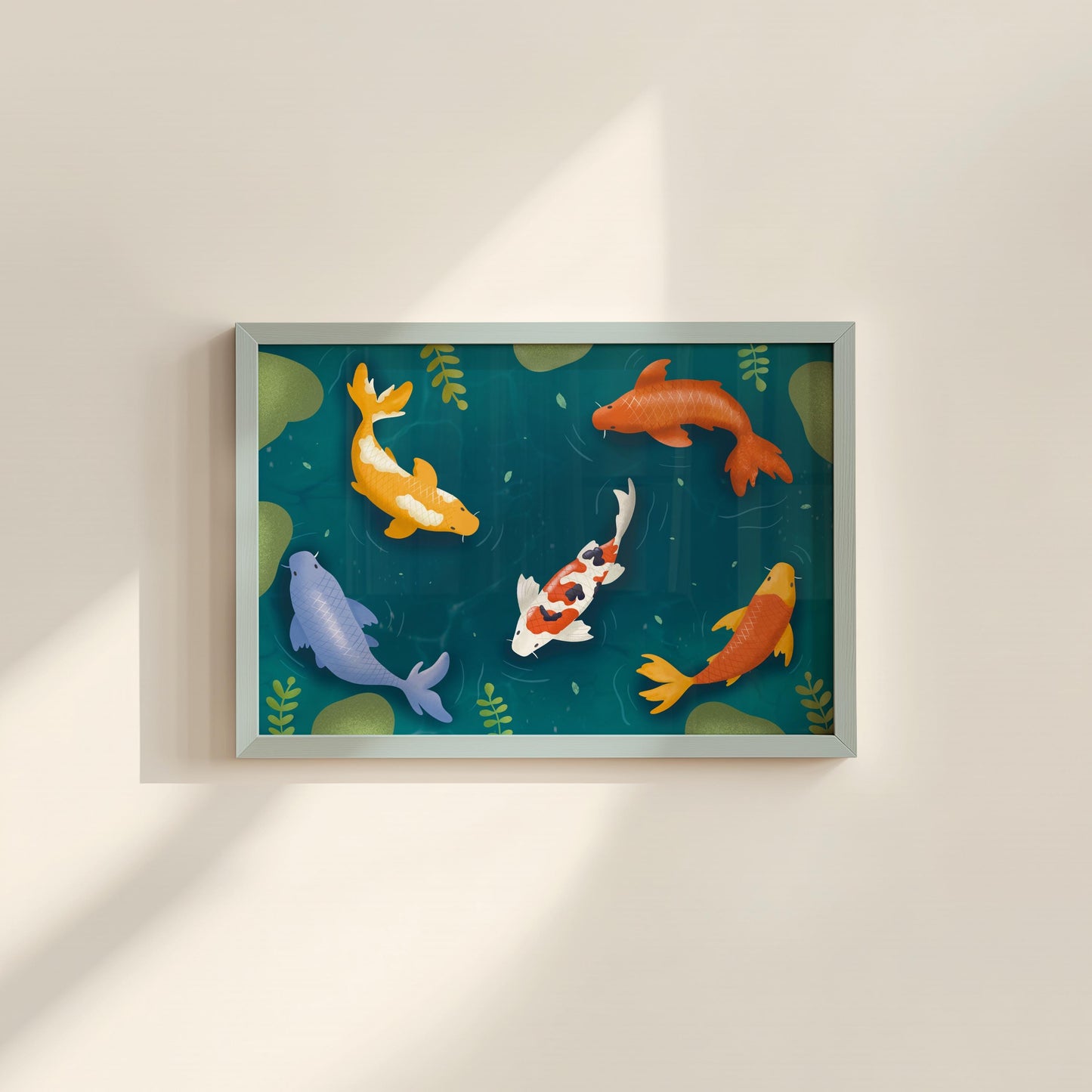 Koi Pond Kawaii Illustration Print | Cute Illustration Poster, Pond Illustration, Cute Pond Poster, Dopamine Decor Cute Calming Illustration