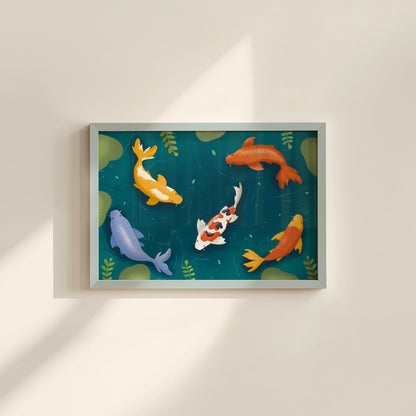 Koi Pond Kawaii Illustration Print | Cute Illustration Poster, Pond Illustration, Cute Pond Poster, Dopamine Decor Cute Calming Illustration