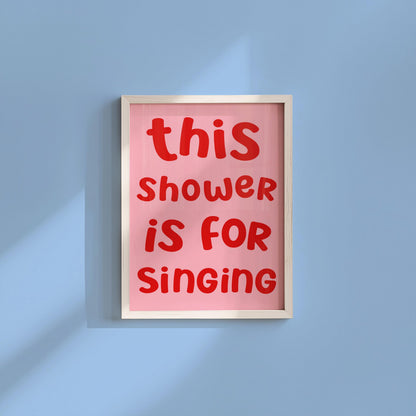 Pink and Red Shower Karaoke Print | Preppy Bathroom Prints, Girly Bathroom Aesthetic, Trendy Restroom Print, Bright Colourful Bathroom Art