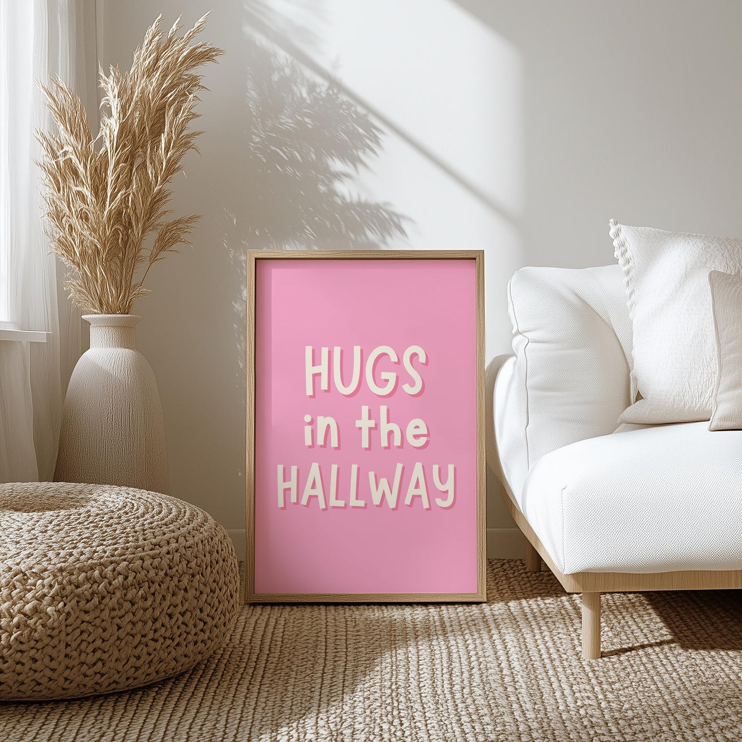 Hugs In The Hallway Pink Welcome Print A3 A4 A5 | Girly Welcome Sign, Preppy Hallway Print, Welcome Sign for Girly Apartment, Girly Prints