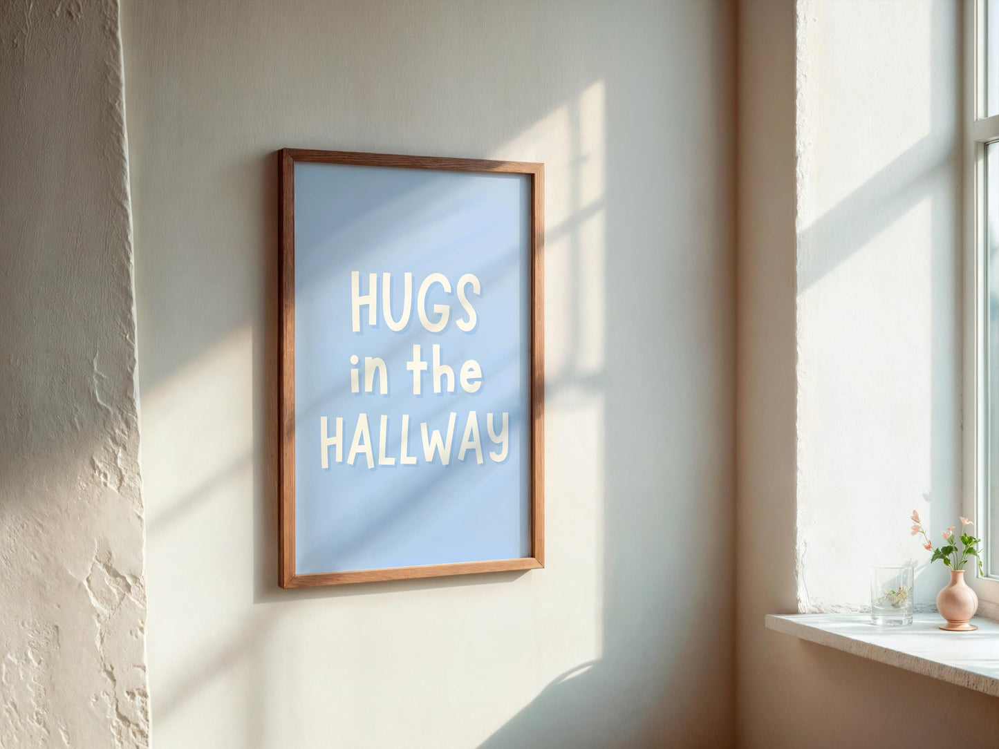 Hugs In The Hallway Print | Light Blue Welcome Sign, Blue Hallway Prints, Blue Wall Art, Light Blue Cosy Sign, Cosy Blue Print for Entryway