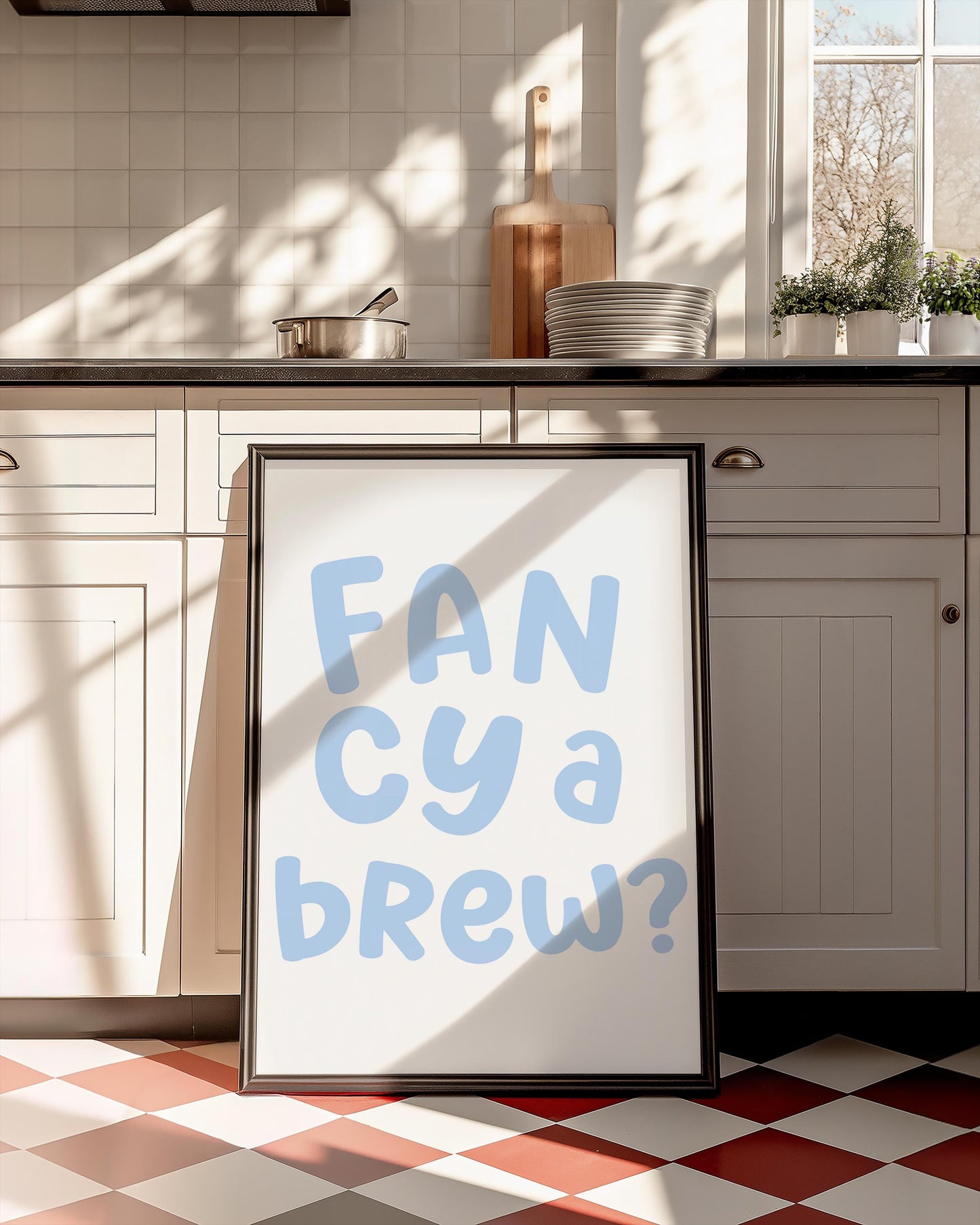 Fancy a Brew Print | Fancy a Brew Poster A3 A4 A5, Fancy a Brew Kitchen Print, Blue Northern Kitchen Print, Yorkshire Tea Quote A3 A4 A5 Art