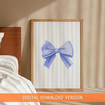 Trendy Blue Bow Poster DIGITAL DOWNLOAD | Blue Bow Download Art, Blue Coquette Wall Art Printable, Bow Art Print Blue, Light Blue Girly Art