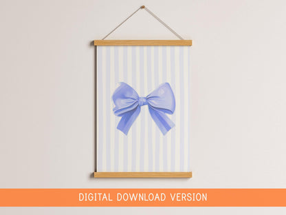 Trendy Blue Bow Poster DIGITAL DOWNLOAD | Blue Bow Download Art, Blue Coquette Wall Art Printable, Bow Art Print Blue, Light Blue Girly Art