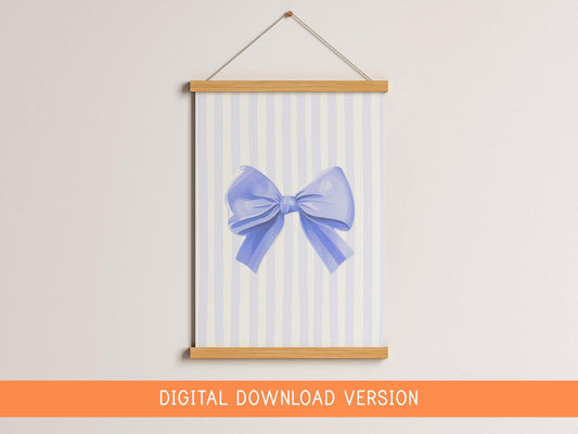 Trendy Blue Bow Poster DIGITAL DOWNLOAD | Blue Bow Download Art, Blue Coquette Wall Art Printable, Bow Art Print Blue, Light Blue Girly Art