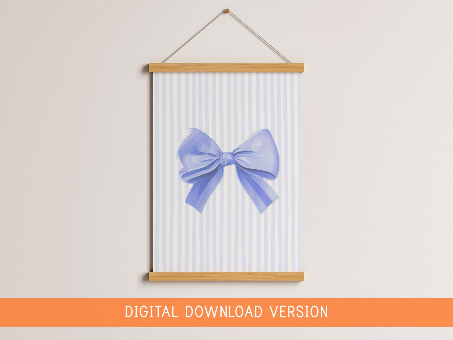 Thin Pinstriped Blue Bow Print DIGITAL DOWNLOAD | Printable Stripey Bow Poster, Blue Bow Poster, Digital Blue Bow Preppy Art, Preppy Prints