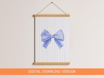 Thin Pinstriped Blue Bow Print DIGITAL DOWNLOAD | Printable Stripey Bow Poster, Blue Bow Poster, Digital Blue Bow Preppy Art, Preppy Prints