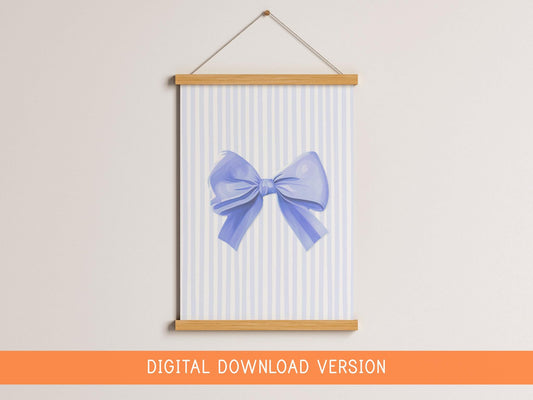 Thin Pinstriped Blue Bow Print DIGITAL DOWNLOAD | Printable Stripey Bow Poster, Blue Bow Poster, Digital Blue Bow Preppy Art, Preppy Prints