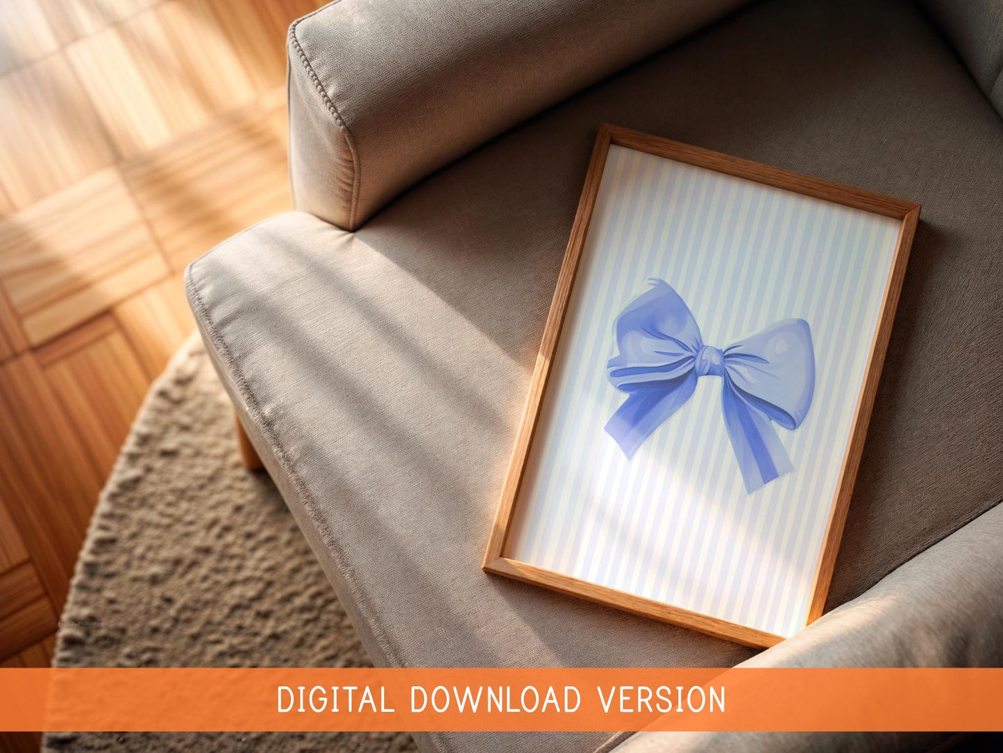 Thin Pinstriped Blue Bow Print DIGITAL DOWNLOAD | Printable Stripey Bow Poster, Blue Bow Poster, Digital Blue Bow Preppy Art, Preppy Prints