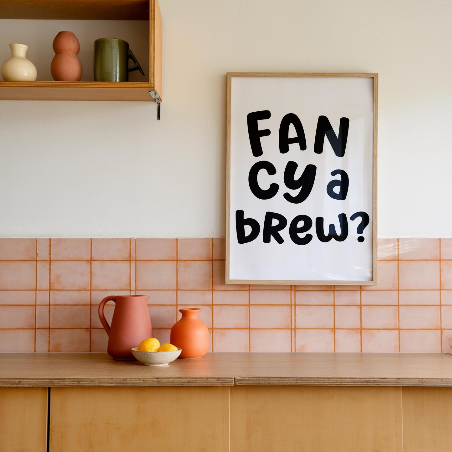 Fancy a Brew Print | Black and White Kitchen Quote, Monochrome Kitchen Wall Art, Monochrome Cuppa Print, Cuppa Tea Print, Kettle On Prints