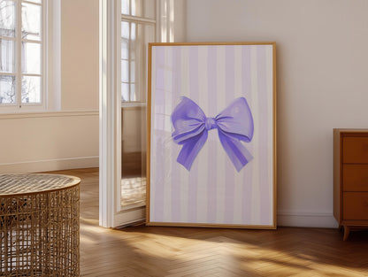 Thick Striped Lilac Bow Poster | A3 A4 A5 Lilac Bow Print, Trendy Bow Print, Purple Bedroom Decor, Girly Bedroom Wall Art, Girly Bow Prints
