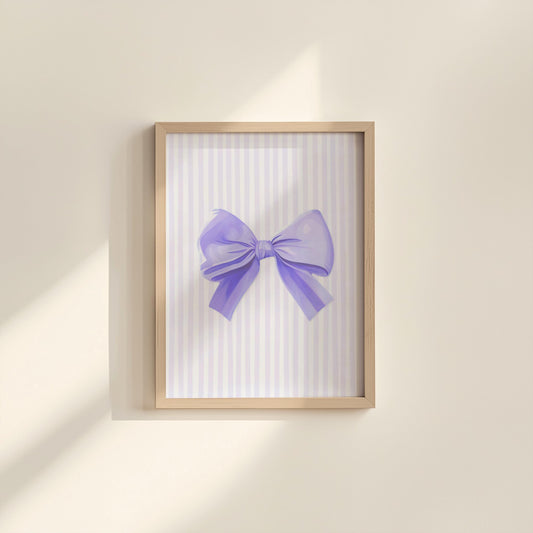 Pinstriped Lilac Bow Print | Stripey Lilac Print, Purple Girly Wall Art, Girly Decor, Lilac Bow Poster, Lilac Balletcore Print For Girl Room