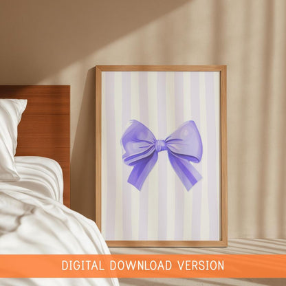 Thick Striped Bow Print in Pastel Lilac DIGITAL DOWNLOAD | Purple Balletcore Digital Print, Lilac Girly Digital Print, Lilac Bedroom Decor
