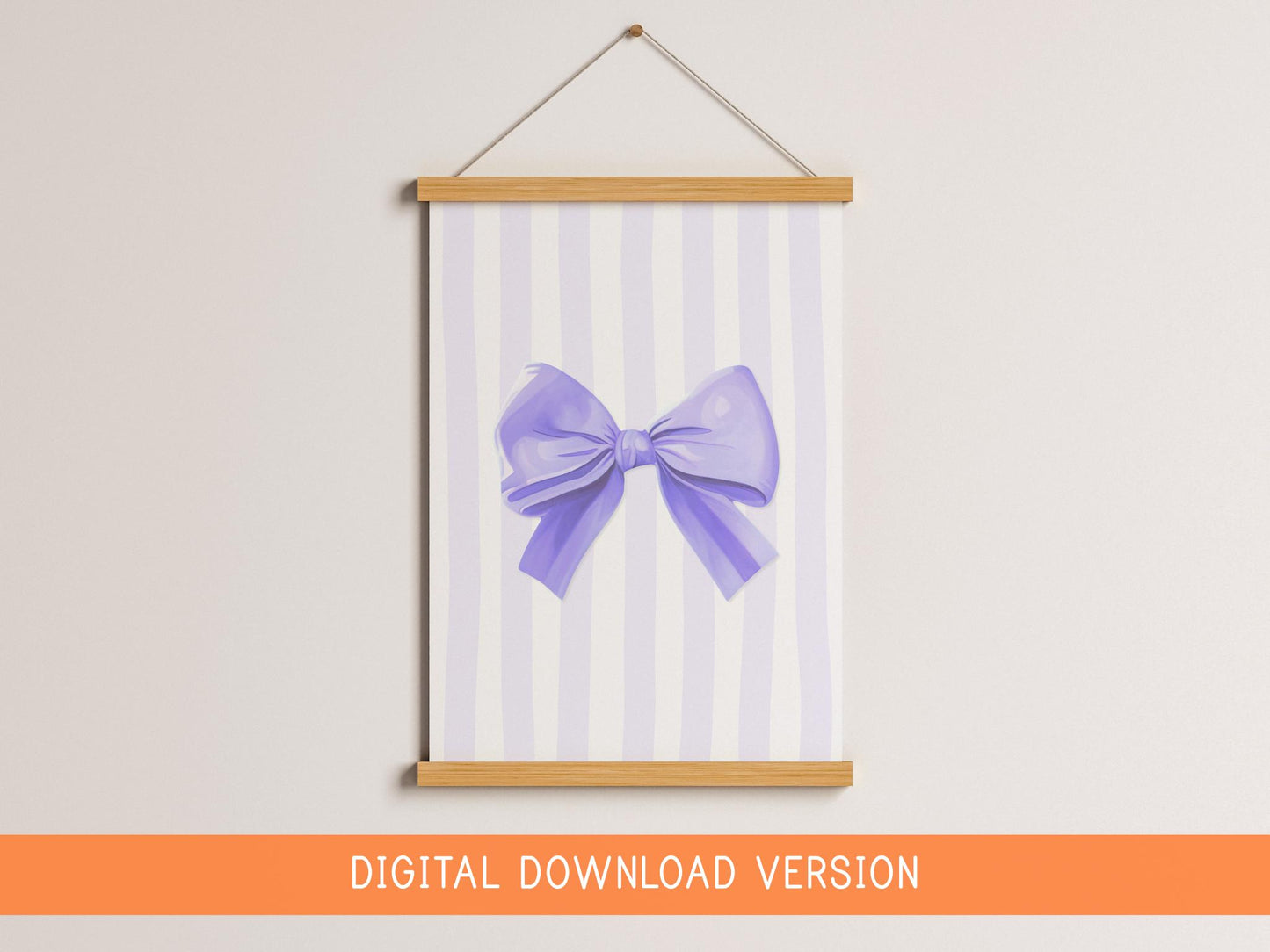 Thick Striped Bow Print in Pastel Lilac DIGITAL DOWNLOAD | Purple Balletcore Digital Print, Lilac Girly Digital Print, Lilac Bedroom Decor