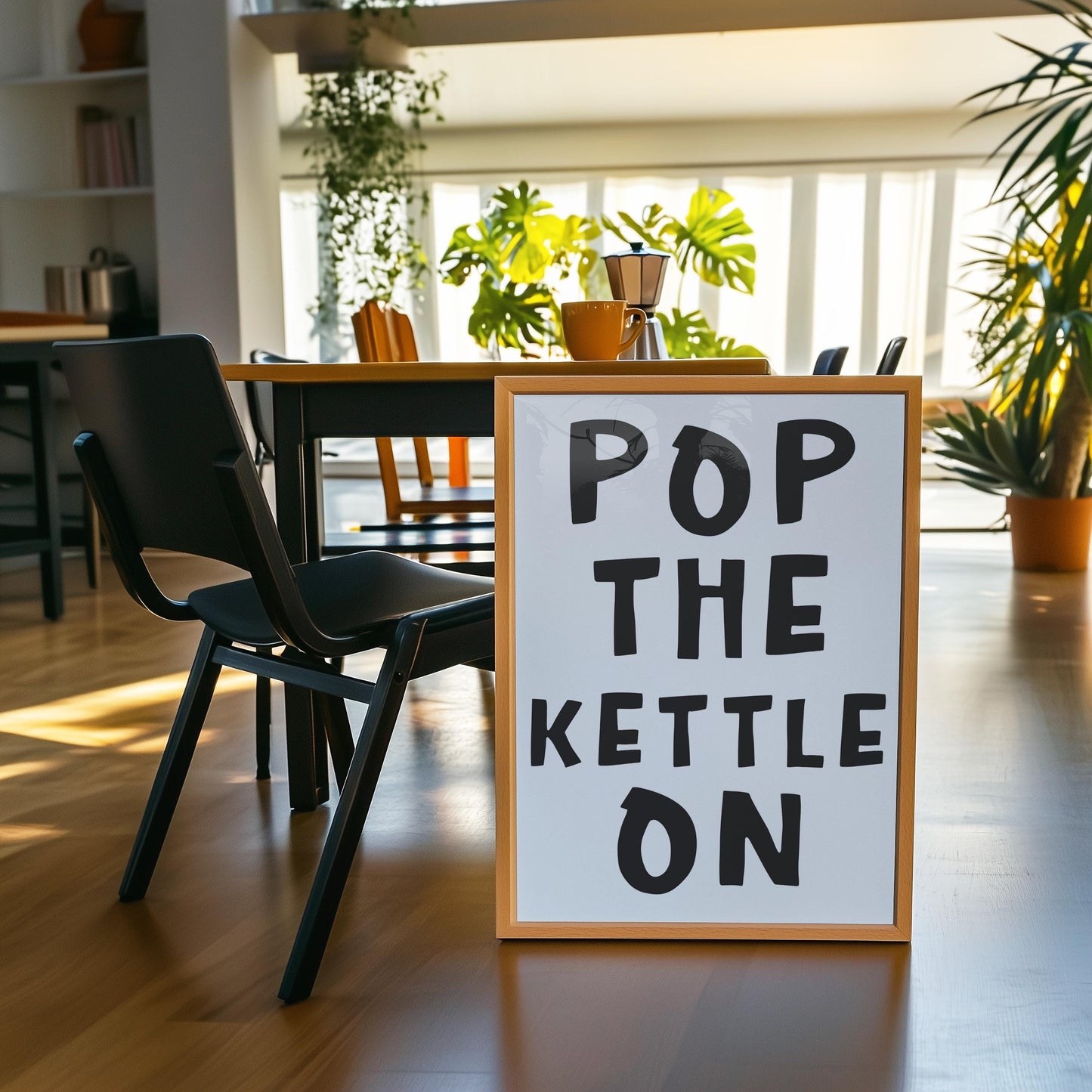 Pop The Kettle On Retro Kitchen Print | Black and White Kitchen Print, Monochrome Kitchen Prints, Aesthetic Kitchen Print, Cuppa Kitchen Art