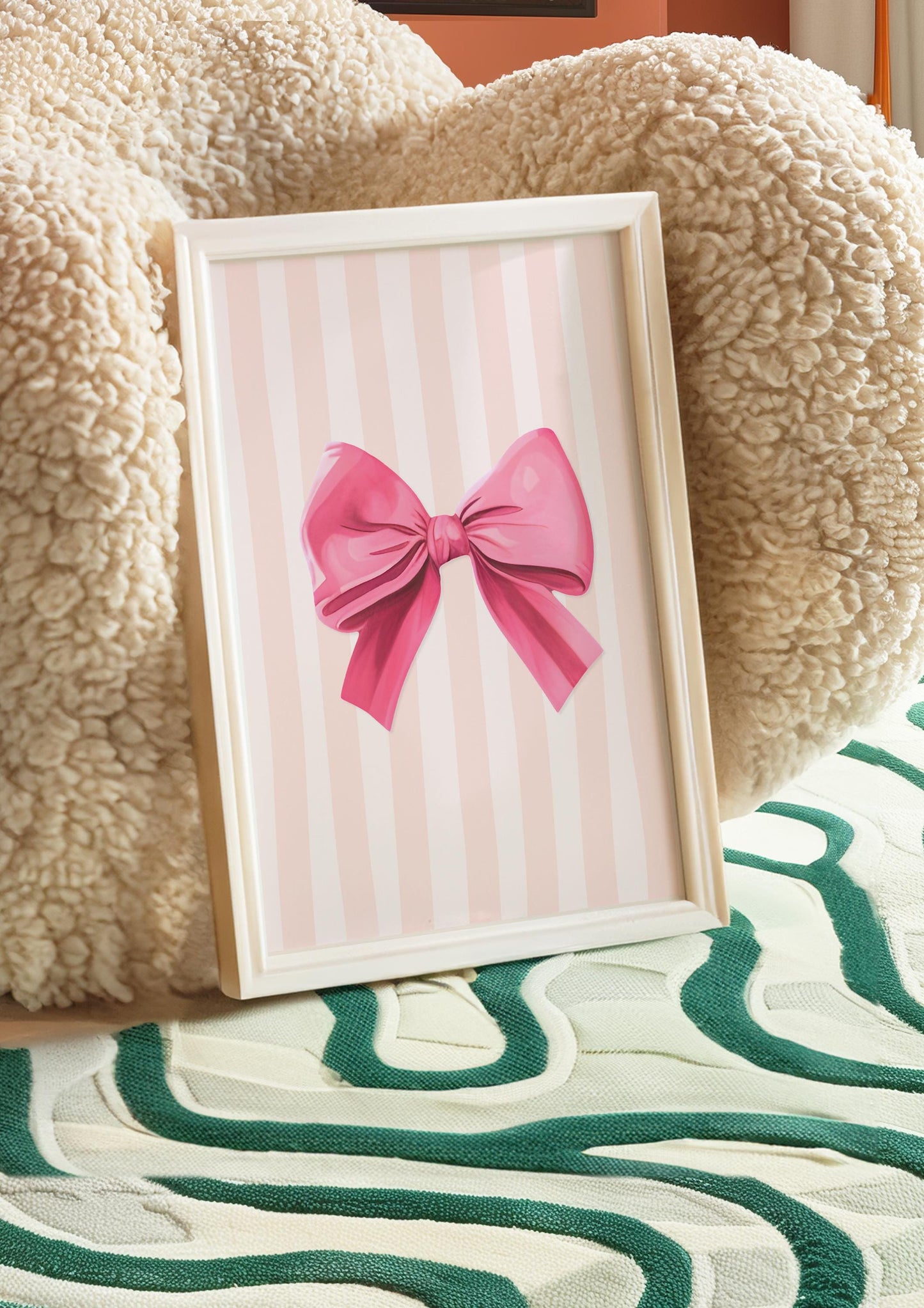 Pink Bow Print, Coquette Print, Soft Feminine Wall Art, Pink Nursery Print, Girly Wall Art, Trendy Wall Art, Bedroom Wall Decor, Pink Stripe